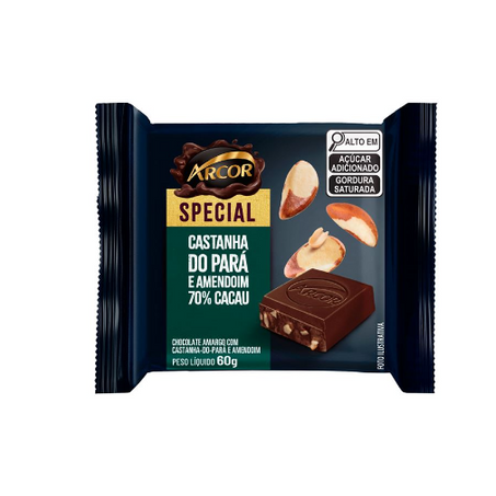 Chocolate special castanha do pará e amendoim arcor 60g