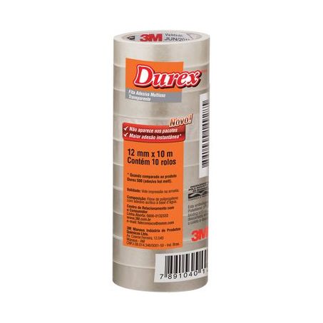 FITA ADESIVA TRANSPARENTE PEQUENA 12MM X 10M DUREX 3M