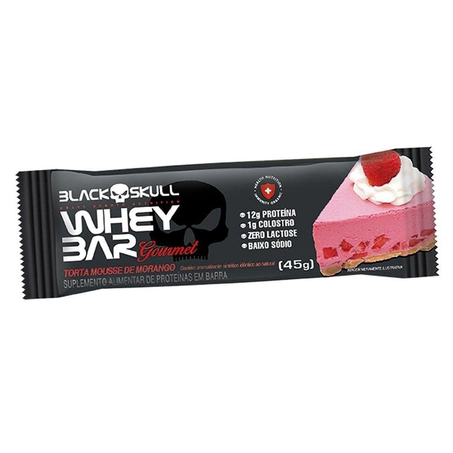 Barra de Proteína Black Skull Whey Torta Mousse de Morango Zero Lactose 45g