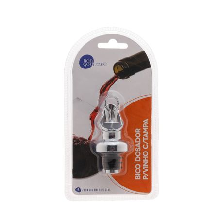 Bico Dosador Bon Gourmet Inox para Vinho com Tampa