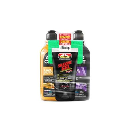 KIT PROAUTO LAVA AUTO/LIMPA PNEUS/SILICONE+ESPONJA