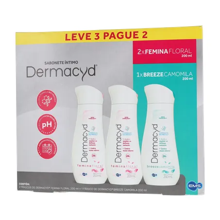 KIT SABONETE ÍNTIMO LÍQUIDO DERMACYD BREEZE CAMOMILA 200ML + 2 UNIDADE FEMININA FLORAL 200ML LEVE 3 PAGUE 2 360-1