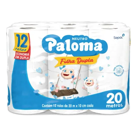 Papel Hig Paloma 12r 20mt Neutro Folha Dupla