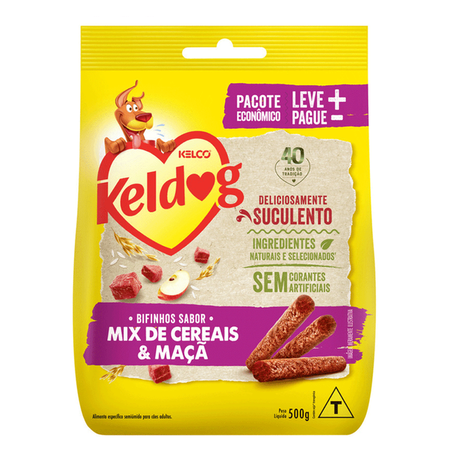 Raçao Kel Dog Bifinhos 500g Mix Cereais/Maça