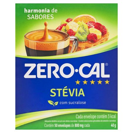 ADOÇANTE EM PÓ DIET COM STÉVIA E SUCRALOSE ZERO CAL COM 50 SACHÊS