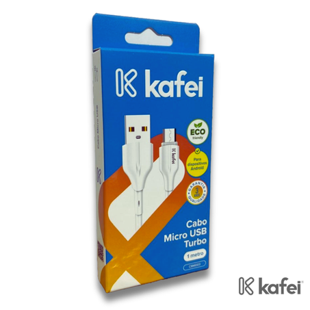 CABO MICRO USB KAFEI TURBO 25W PVC 1M - CBM003 BRANCO CAIXA C/1UNID