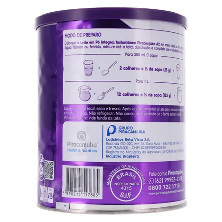 LEITE PÓ PIRACANJUBA INTEGRAL A2 LATA 380G 360-22