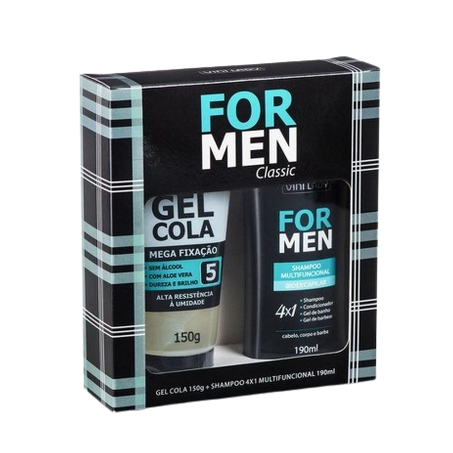 Kit vini lady for men shampoo 4x1+ gel cola mega fixação 150g