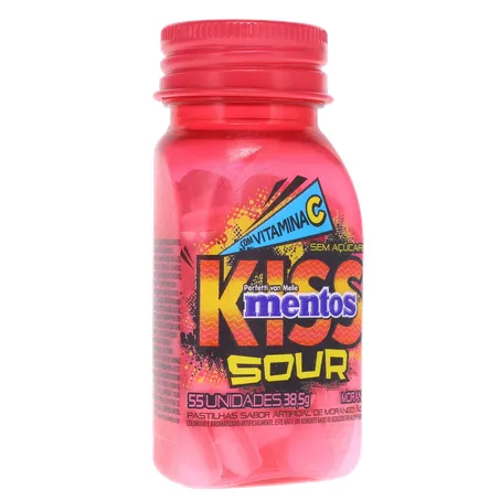 Bala mentos kiss sour sem açúcar morango 38g 360-33