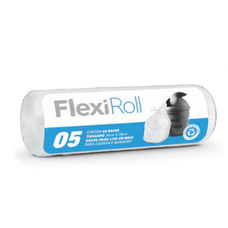Saco para lixo flexibag cozinha e banheiro 34x38 rolo branco com 60 unidades