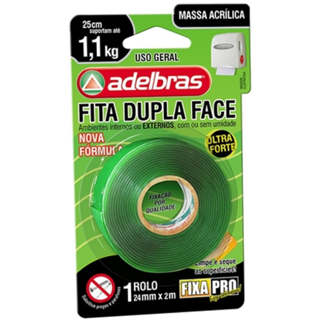 Fita dupla face adelbras 24mmx2m un (25cm suporta 1,1kg)
