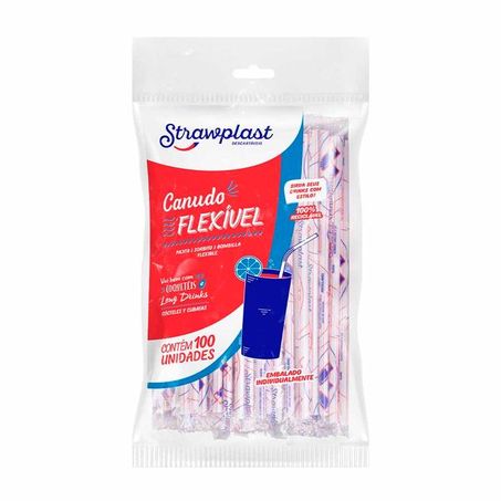 CANUDO FLEXÍVEL STRAWPLAST PACOTE C/100UNID