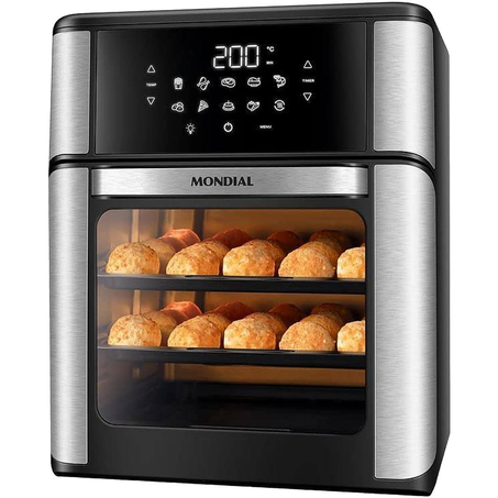 Fritadeira Air Fryer Mondial AFON-12L-BI 127V - Forno Oven - Capacidade de 12 Litros - Preta/ Inox - Potência de 2000W