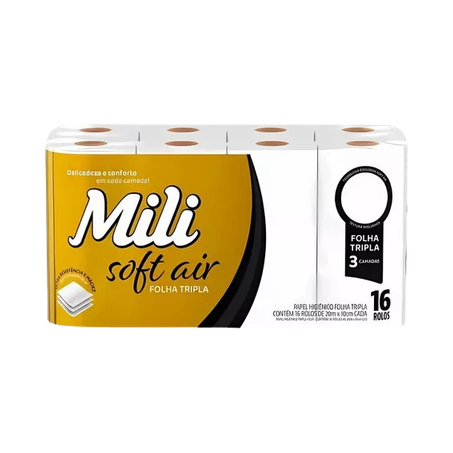 Papel Higiênico Mili Folha Tripla Soft Air 20m Pacote 16un 
 