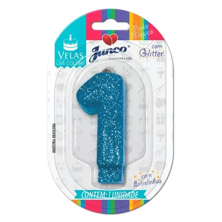 Vela Aniversario Junco Mini Glitter N1 Azul