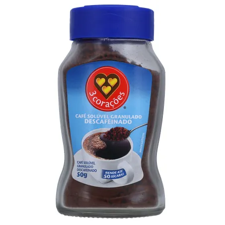 Café Solúvel Granulado 3corações Descafeinado Pote de Vidro 50gr